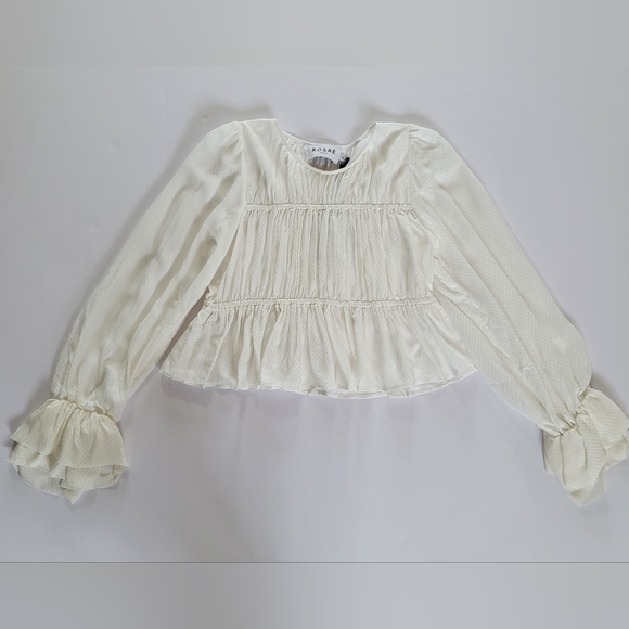 Rosae Paris Le Delaunay Smocked Blouse With Ruffled Wrists In Meringue - Picture 5 of 15